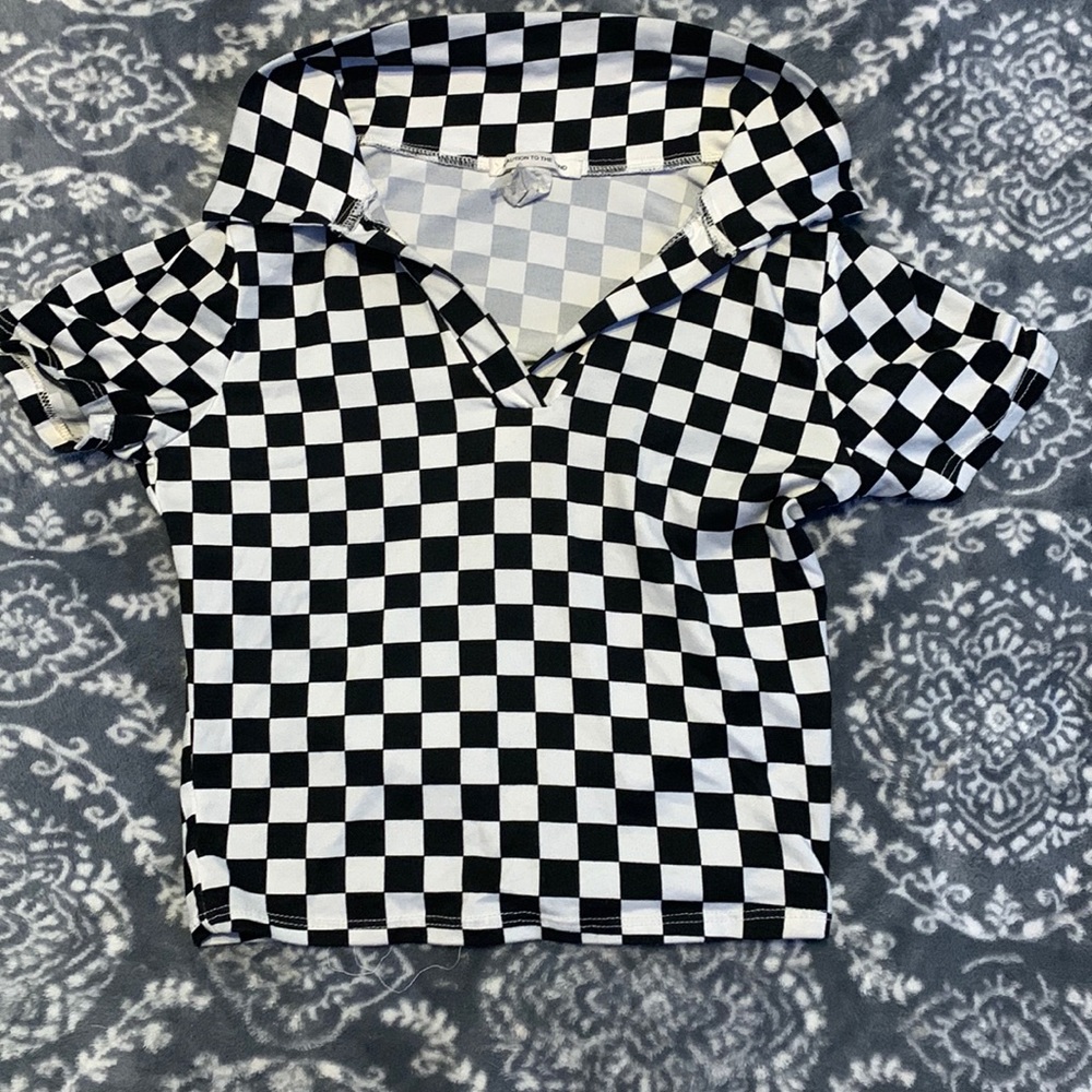 A black and white checkerboard shirt